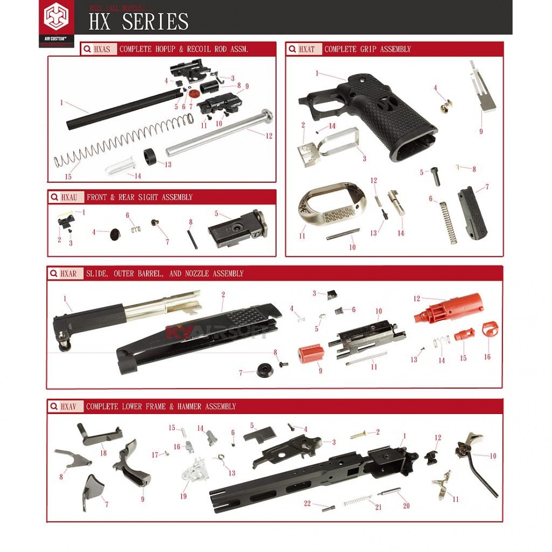 AWHXAR 11 HX22 HX Series (HiCapa) Armorer Works (GBBP) Parts