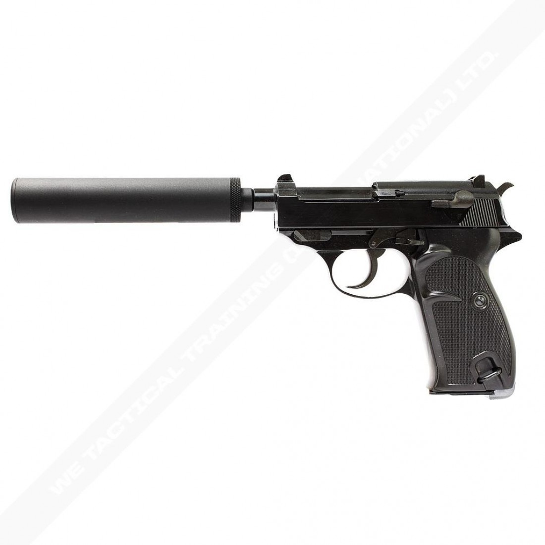 WE Short Outer Barrel P38 GBB Pistol with Metal Silencer(Black)