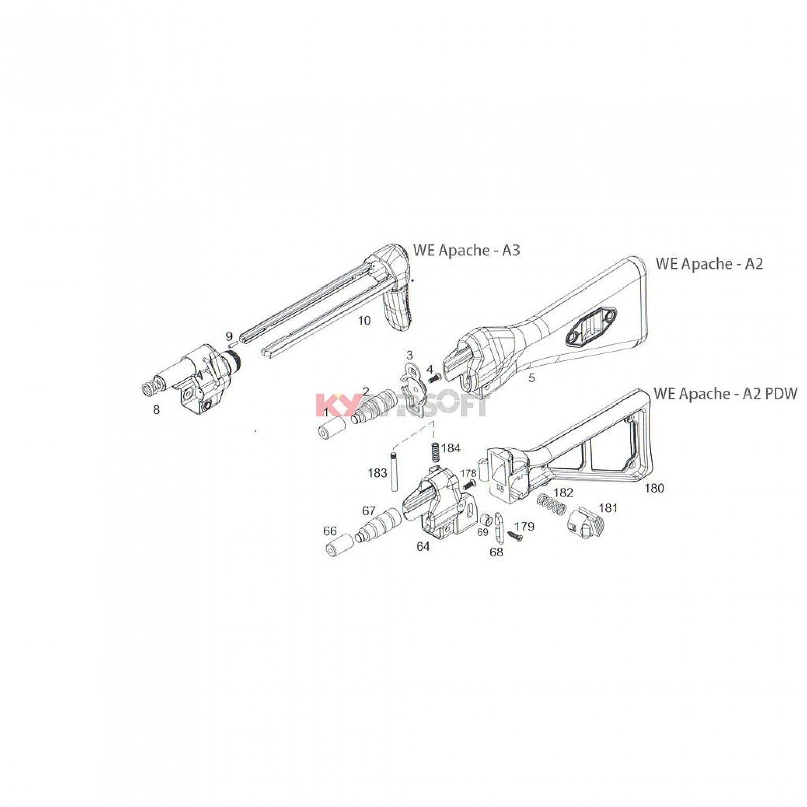 WE Apache Series Complete Back Stock - WE SMG (GBBR) - Parts