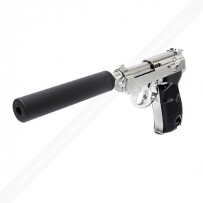 WE Short Outer Barrel P38 GBB Pistol with Metal Silencer(Silver)