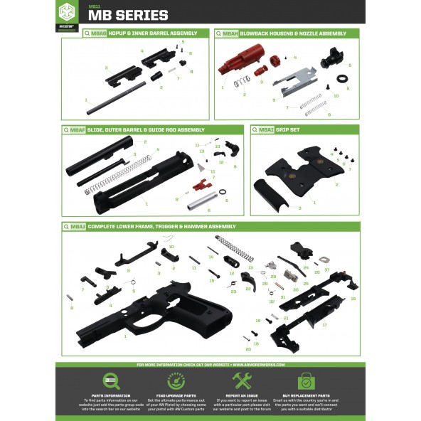 MB11 Series (Air pistol M9) - Armorer Works (GBBP) - Parts