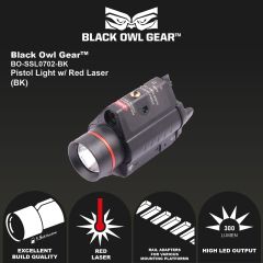 Black Owl Gear(BOG) SSL 0702 PISTOL LIGHT WITH RED LASER (BLACK)